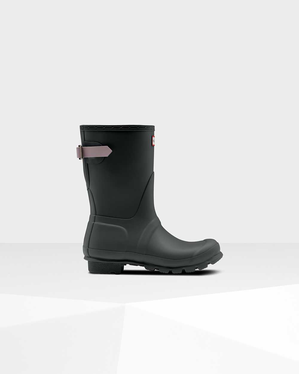 Womens Hunter Original Short Back Adjustable Rain Boots Black | APEDZF-375